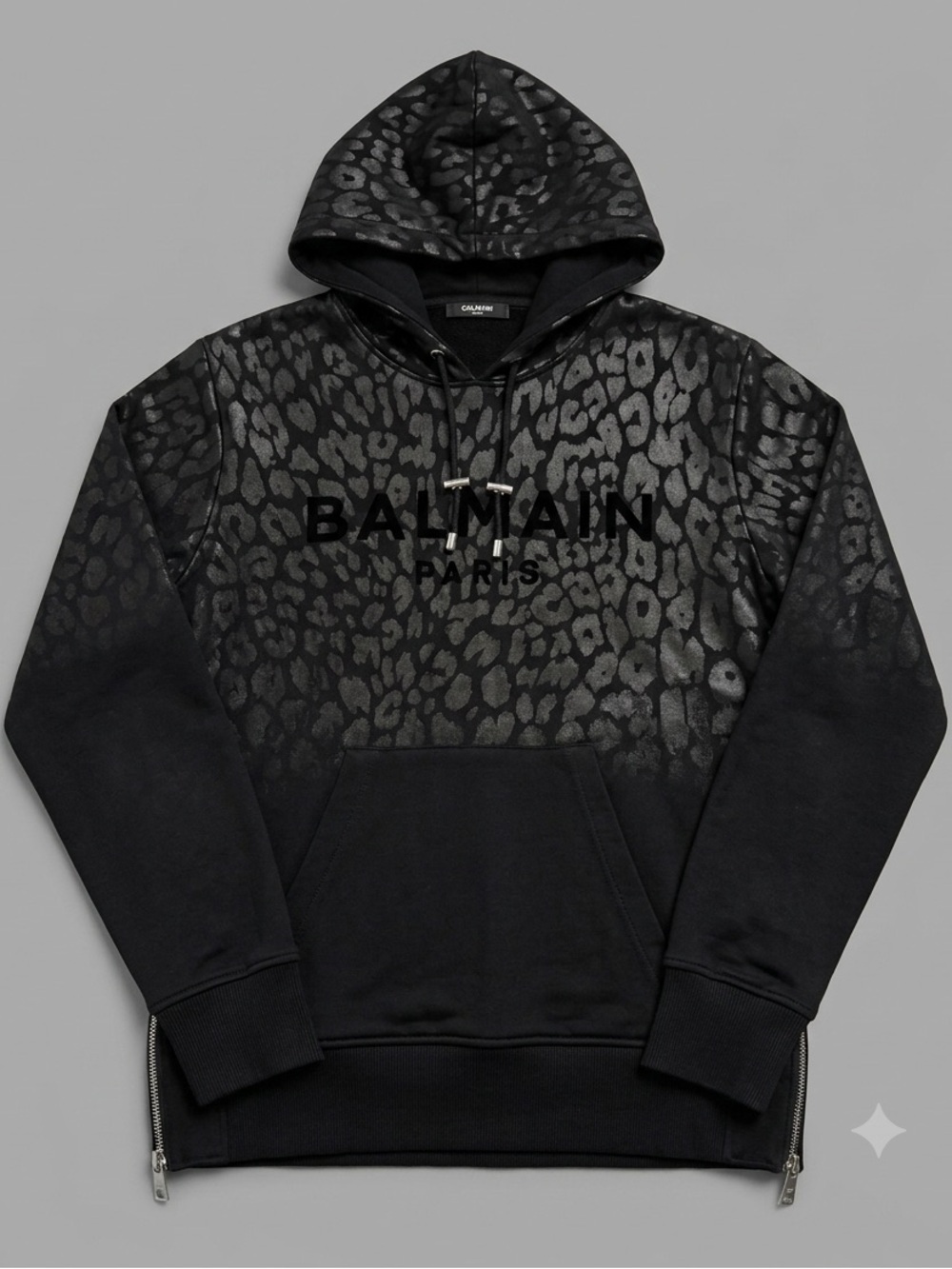 Balmain Black Metallic Leopard-Print Pullover Hoodie